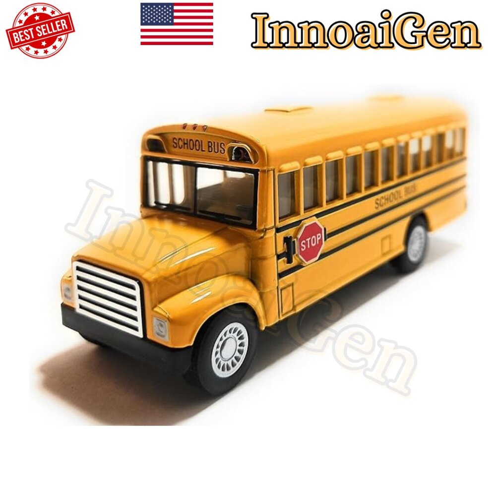 Classic Die-Cast Metal School Bus Toy - Yellow 5" Pull-Back Action Model - Excel